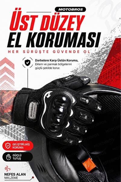 Motobros Motosiklet Eldiveni Motorcu Eldiveni Terletmez Güçlendirilmiş Korumalı Avuç içi Korumalı Dokunmatikli Kaydırmaz EN-3