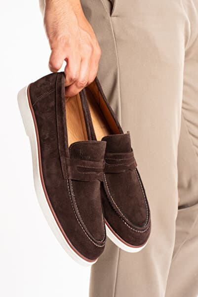 Fame Step Hakiki Deri Erkek Loafer Ayakkabı Kahve Süet Günlük Rahat Casual Mokasen Siena