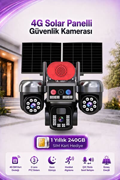 HARVOX 3 Hareketli Kameralı Güneş Enerjili Solar Güvenlik Kamerası 4G Sim Kart Hediyeli Gece Görüşlü Güneş Panelli Kamera