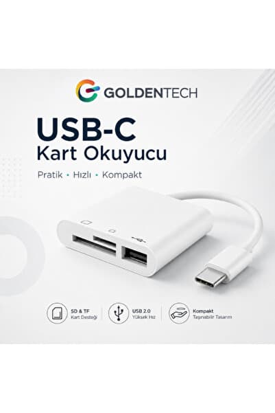 Golden Tech Type C To SD Micro SD TF Kart Okuyucu ve USB Çevirici 3 in 1 Dönüştürücü Adaptör