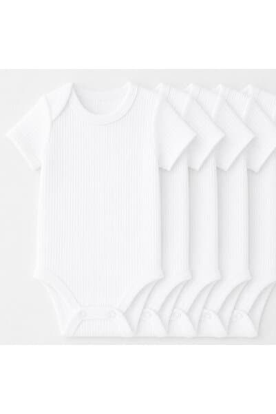 SPARKLY BABY %100 Organik Pamuk 5li Beyaz Kısa Kollu Bebek Body YENİ