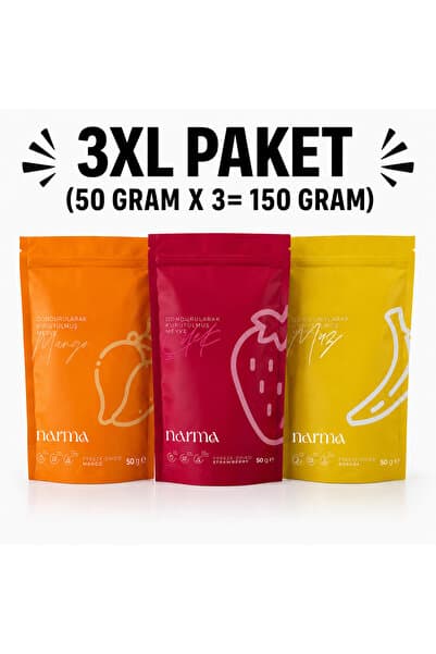 Narma Üçlü Mix Paket Freeze Dried 50 gr Çilek, 50 gr Mango ve 50 gr Muz Dondurularak Kurutulmuş Meyve Cipsi-Toplam 150 gr