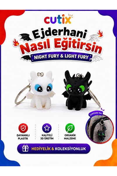 Cutix Dişsiz & Işığın Öfkesi Anahtarlık Seti Ejderhanı Nasıl Eğitirsin Gecenin Öfkesi Toothless Light Fury