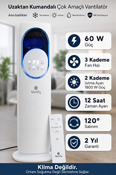 Nemfly Uzaktan Kumandalı Hava Isıtıcı, Soğutucu, Nemlendirici ve UV Sterilizasyon Cihazı