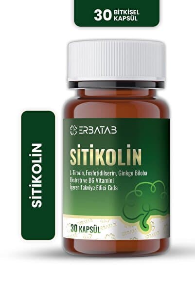 Erbatab Sitikolin – L-Tirozin, Fosfatidilserin, Ginkgo Biloba Ekstraktı ve B6 Vitamini İçeren Takviy