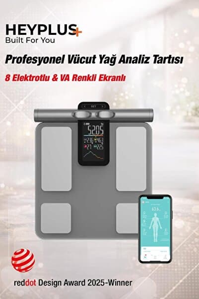 Heyplus Profesyonel Akıllı Bluetooth Tartı Baskül 8 Elektrotlu Hassas Yağ Ölçer Vücut Analiz Tartısı