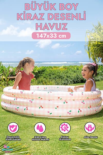 Brother Toys Intex Kiraz Desenli Şişme Havuz 147x33 Cm - 3 Halka Dayanıklı PVC Bahçe Havuzu