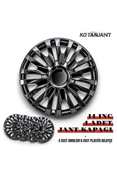 Kotanjant FİAT TOFAŞ SERÇE 14 İnç Jant Kapağı 4'lü Set Piano Black + 4 Amblem + 8 Cırt Kelepçe