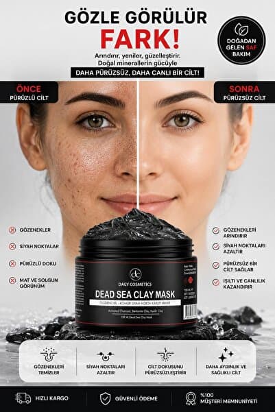Dagy Cosmetics Ölüdeniz Kil Maskesi Kolajen Siyah Nokta Gözenek Sıkılaştırıcı Ölü Deriden Arındırır Yüze Canlılık Sağlar 150gr