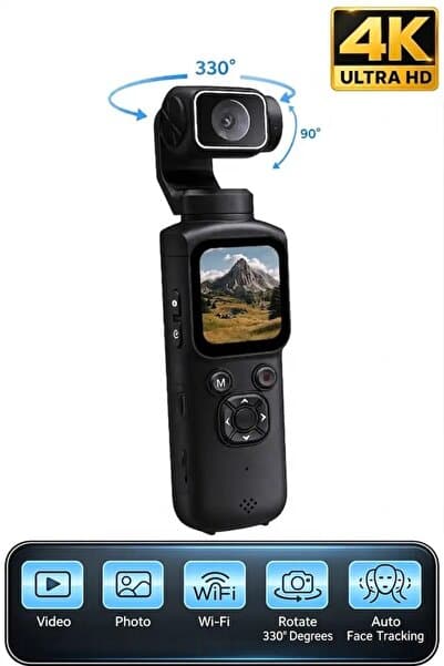 Rabbit Tech 4K Ultra Hd AI Destekli Takip Profesyonel Aksiyon Kamerası Dokunmatik Ekran 360 Dönüş Gimbal Profesyonel Vlog Çekim