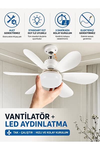FIDUCIA LED Tavan Vantilatörü Uzaktan Kumandalı E27 Duylu 3 Renk Işık 3 Kademe Fan Sessiz Çalışma