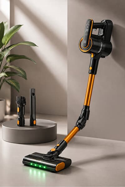 ROBO Katlanabilir Şarjlı Dikey Süpürge – Islak Mop Başlıklı, LED Işıklı, 300W Güçlü Emiş, 180° Esnek Gövde Gold