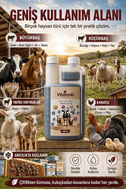 Vitatonic Vitamin Amino Asit 500 Ml Yavru Yumurta Güvercin Tavuk Civciv Koyun Keçi Oğlak Kuzu Arı