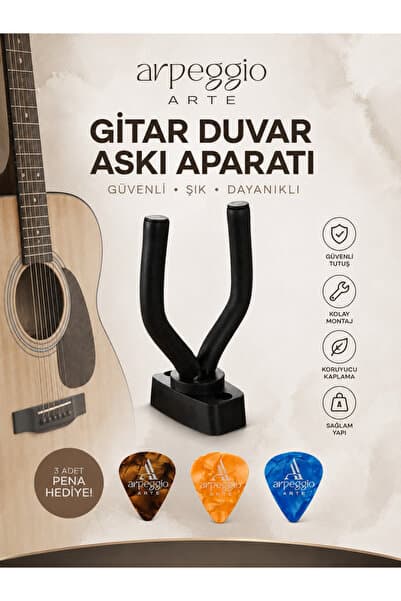 arpeggio ARTE Gitar Duvar Askı Aparatı | Vidalı, Süngerli Tutucu | Keman & Ukulele Uyumlu | Pena Hediyeli!