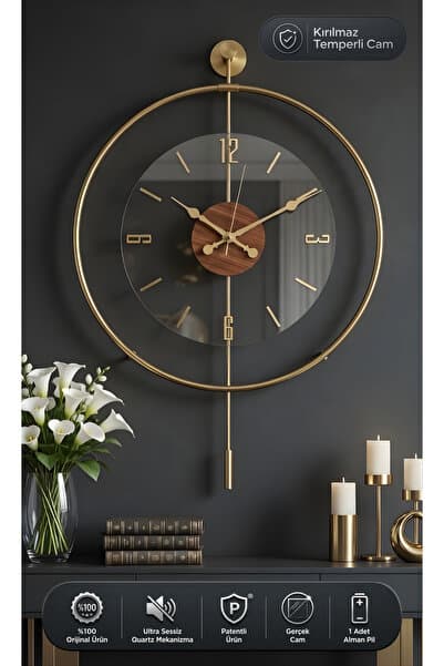 MetaQuartz Aksesuar Masif - Luxry Şefaf (TAMPERLİ KIRILMAZ CAM) - (50 ÇAP)- Quartz Mekanizma - Metal Duvar Saati