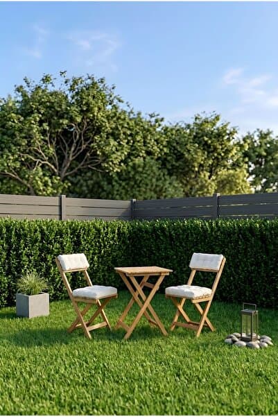 ARDORA Duo Balkon Bahçe Mutfak Katlanır Masa Bej Rengi Minderli Sandalye Bistro Set