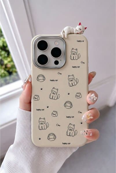 MustCase iPhone 14 Pro Max Kılıf 3D Oyuncaklı Kedi Tasarımlı Esnek Silikon Kılıf