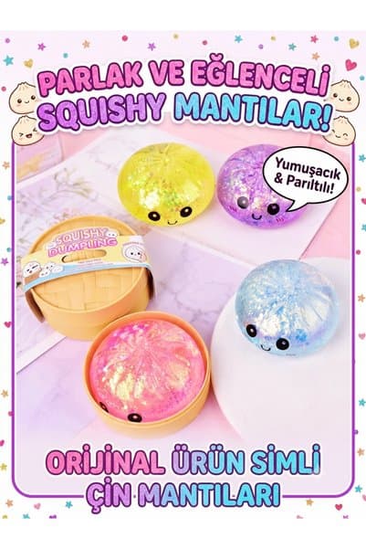ÖZ OFİS Büyük Boy Simli Parlak Çin Mantısı Dumpling Squishy Sürpriz Renkli - Dev Rainbow Mystery Squishy Bun