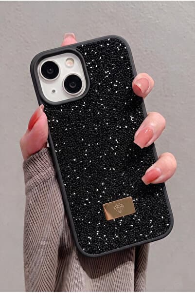 KVK PRİVACY iPhone 13 / 14 / 15 Uyumlu – Elmas Tasarımlı, Siyah Taşlı, Işıltılı Pırlanta Silikon Kılıf
