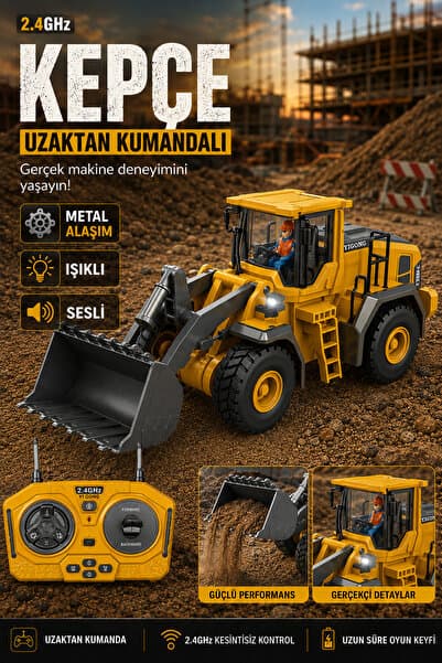 Mofy Baby Işıklı Sesli Full Fonksiyon Metal Hareketli Kepçe 2.4ghz Uzaktan Kumandalı Loader 9 Kanal