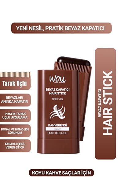 WOU World of Unique Beyaz Kapatıcı Tarak Uçlu Saç Stick/Koyu Kahve