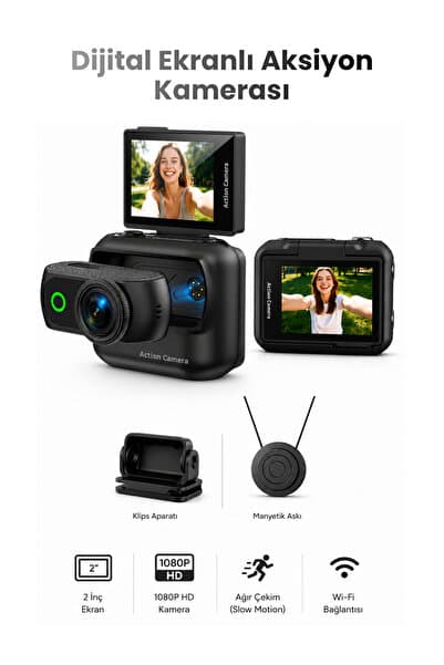 SEYUTECH Ultra HD Dijital Ekranlı Aksiyon Kamerası Flip Ekranlı Manyetik Tutuşlu Wifi Bağlantılı Profesyonel Aksiyon Kamerası
