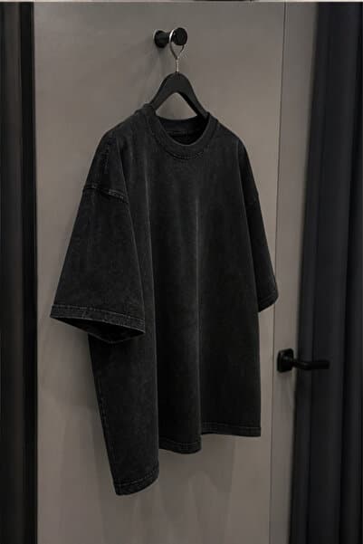 Eritqaa Asit Yıkamalı Oversize Unisex Tişört Washed Vintage Street Style Sokak Modası Pamuklu Rahat Kalıp Günlük Giyim T-Shirt