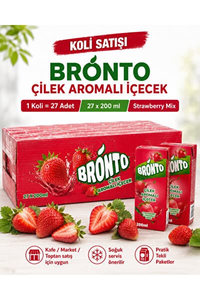 bronto Çilek Aromalı İçecek 200 ml x 27 Adet – Koli