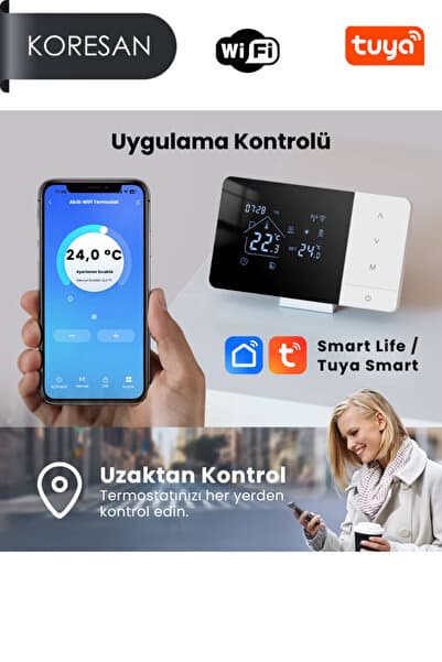 koresan KR-T506 Tuya WiFi Kablosuz Akıllı Oda Termostatı Alıcılı Kombi ve Yerden Isıtma Uyumlu