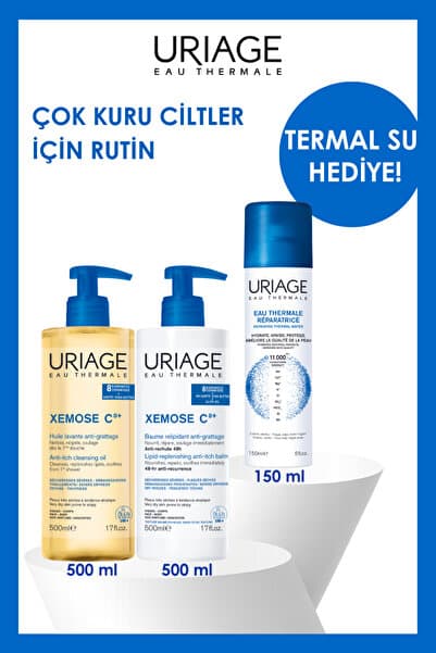 Uriage Çok Kuru Ciltler İçin Temizleme Yağı 500 ml + Balm 500 ml + 150 ml Termal Su Hediye