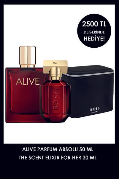 BOSS Alive Parfum Absolu 50 ml Parfüm & The Scent Elixir for Her 30 ml Parfüm + Makyaj Çantası Set