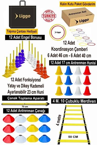 Liggo Profesyonel Olimpik Fonksiyonel Antrenman Seti Huni Çanak Çember Merdiven Antrenman Eğitim Set