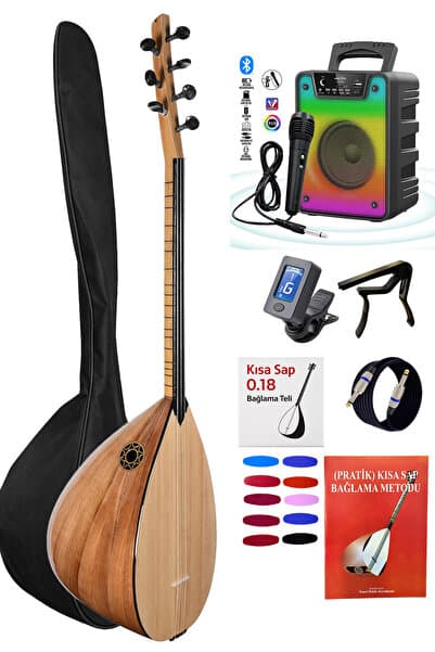 istanbul müzik tedarik Jak Girişli Kısa Sap Bağlama Full Ağaç Profesyonel Set Kılıf Akort Cihazı Kapo Tel Tezene Hediyeli