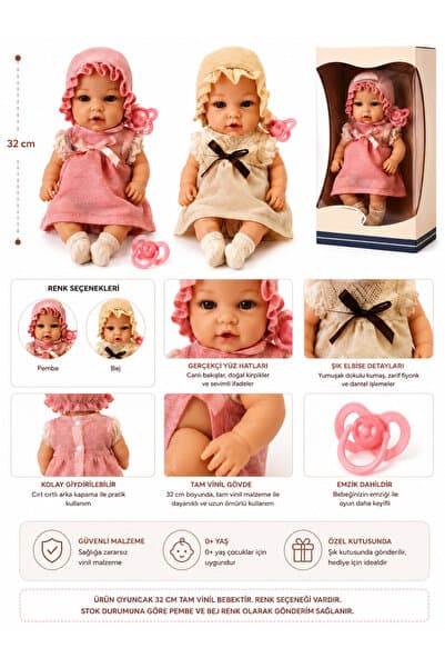 BYCEGU Tam Vinil Gövdeli Oyuncak Elbiseli 32 cm Oyuncak Bebek Model Bebek