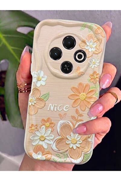 Rivor Tecno Spark 30C Uyumlu Kılıf Kamera Korumalı 3D Kabartma Papatya ve Çiçek Desenli Yazılı Kapak