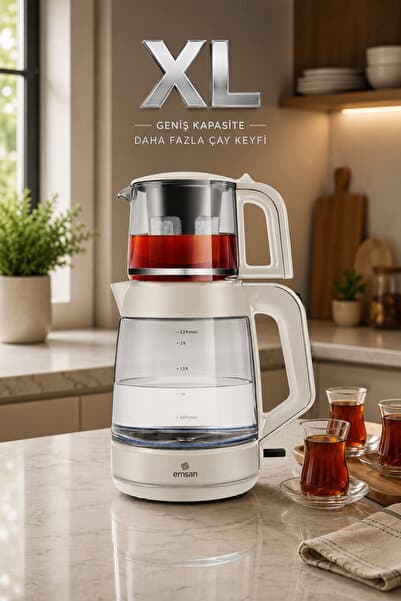 Emsan Glass Tea XL 2 in 1 Cam Çay Makinesi ve Kettle Starlight
