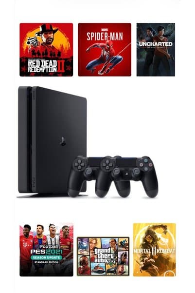 Microsoft Studio Sony Playstation 4 Slim Kasa 500 Gb+yenilenmiş+2. Ps4 Kol + GTA 5 Dahil 6 Dijital Oyun