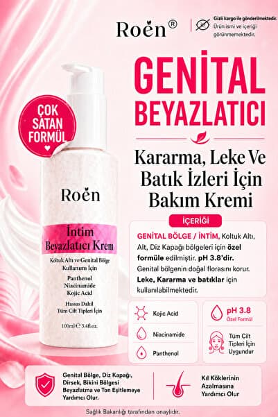 Roen Genital Bölge Beyazlatıcı Krem, Bikini Bölgesi, Dirsek, Koltuk Altı, İntim Beyazlatıcı Krem 100ml