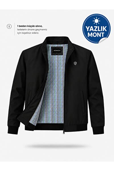 MOT&MONT Erkek Pamuk Polyester Karışım BONDED Kumaş Su ve RÜzgar Geçirmez Hafif Günlük & Mevsimlik & Yazlık BABA Montu SİYAH !!! 1 BEDEN KÜÇÜK ALINIZ !!!