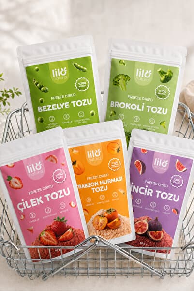 Lilo Natural Freeze Dried 5'li Sebze & Meyve Paketi 5x50 g - Dondurularak Kurutulmuş Bezelye, Brokoli, Çilek, Hurma, İncir Tozu