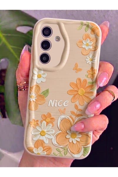 Rivor Samsung Galaxy S22 Uyumlu Kılıf Kamera Korumalı 3D Kabartma Papatya ve Çiçek Desenli Yazılı Kapak