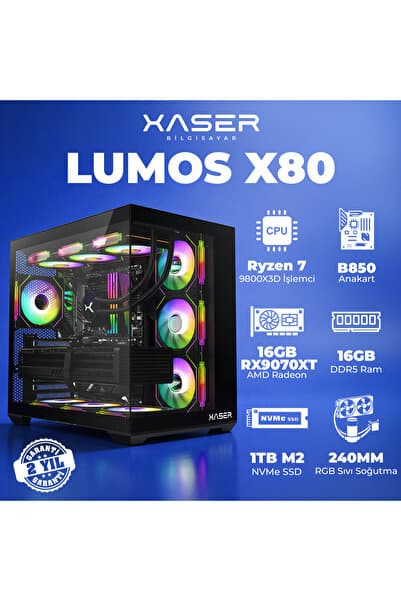 Xaser Lumos X80 Ryzen 7 9800X3D 16GB DDR5 Ram 1TB M.2 NVMe SSD 16GB RX9070 XT Masaüstü Oyuncu Bilgis