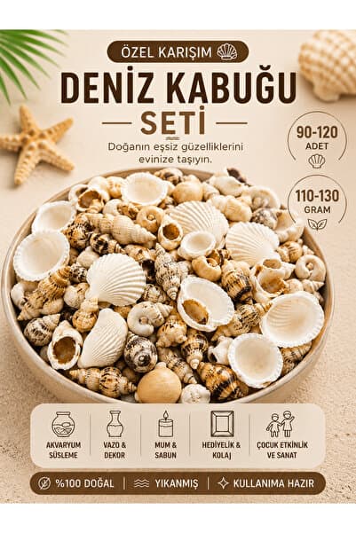 Flea Market Özel Karışım Gerçek Doğal Deniz Kabukları Seti (90-120 Adet 110-130 Gr ) Dekor Hobi Akvaryum Epoksi Süsleme Karışık Kabuk Paketi