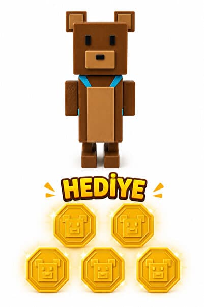 Rüzgar Tasarım Super Bear Adventure Baaren Karakteri Eklemleri Hareketli Sırt Çantalı 5 Adet Jeton Hediye