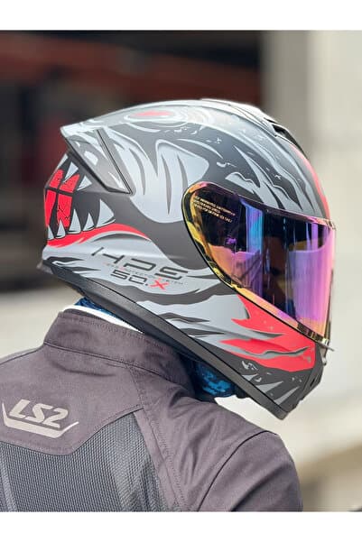 Givi 50.X SHARKBITE MAT SİYAH-GRİ-KIRMIZI KASK (KIRMIZI VİZÖR)