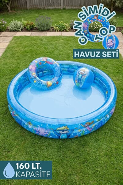 Smartfox Şişme Çocuk Havuzu 120x20 cm 160 LT + Simit ve Top Dahil