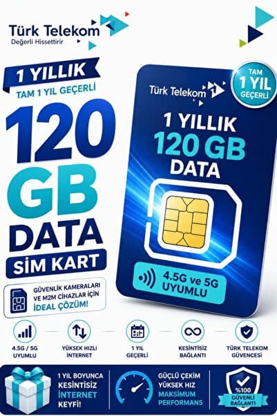 SONREİR Türk Telekom 4G ve 5G Güvenlik Kamerası SIM Kartı 1 Yıl 120 GB Data Hattı Solar Kamera İçin