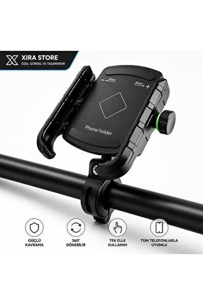 XİRA 360° Dönebilen Motosiklet Telefon Tutucu Gidon Bağlantılı Ayarlanabilir Telefon Standı 4.7-7 İnç Evrensel
