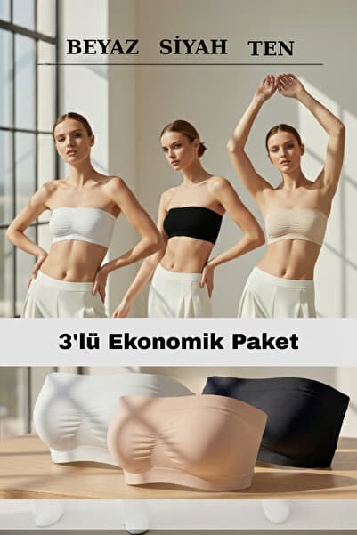 Shiron Sportswear&Company Göğüs Toparlayıcı Straplez Pedli Korse Sütyen 3'lü Ekonomik Paket