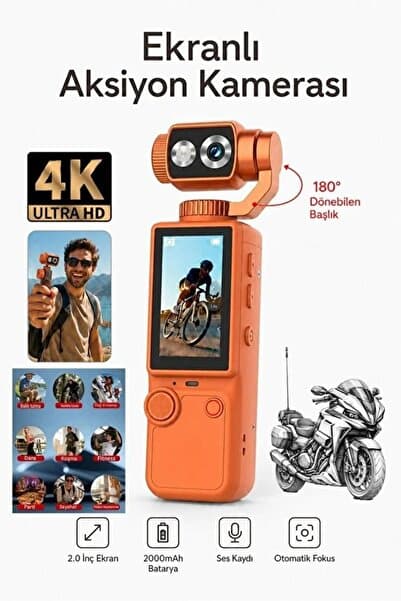 Rabbit Tech 4K Ultra HD Mini Aksiyon Vlog Kamera 2.0 inç Ekranlı Mikrofon Destekli Oto Fokus Özellikli 180° Döner Başlıklı